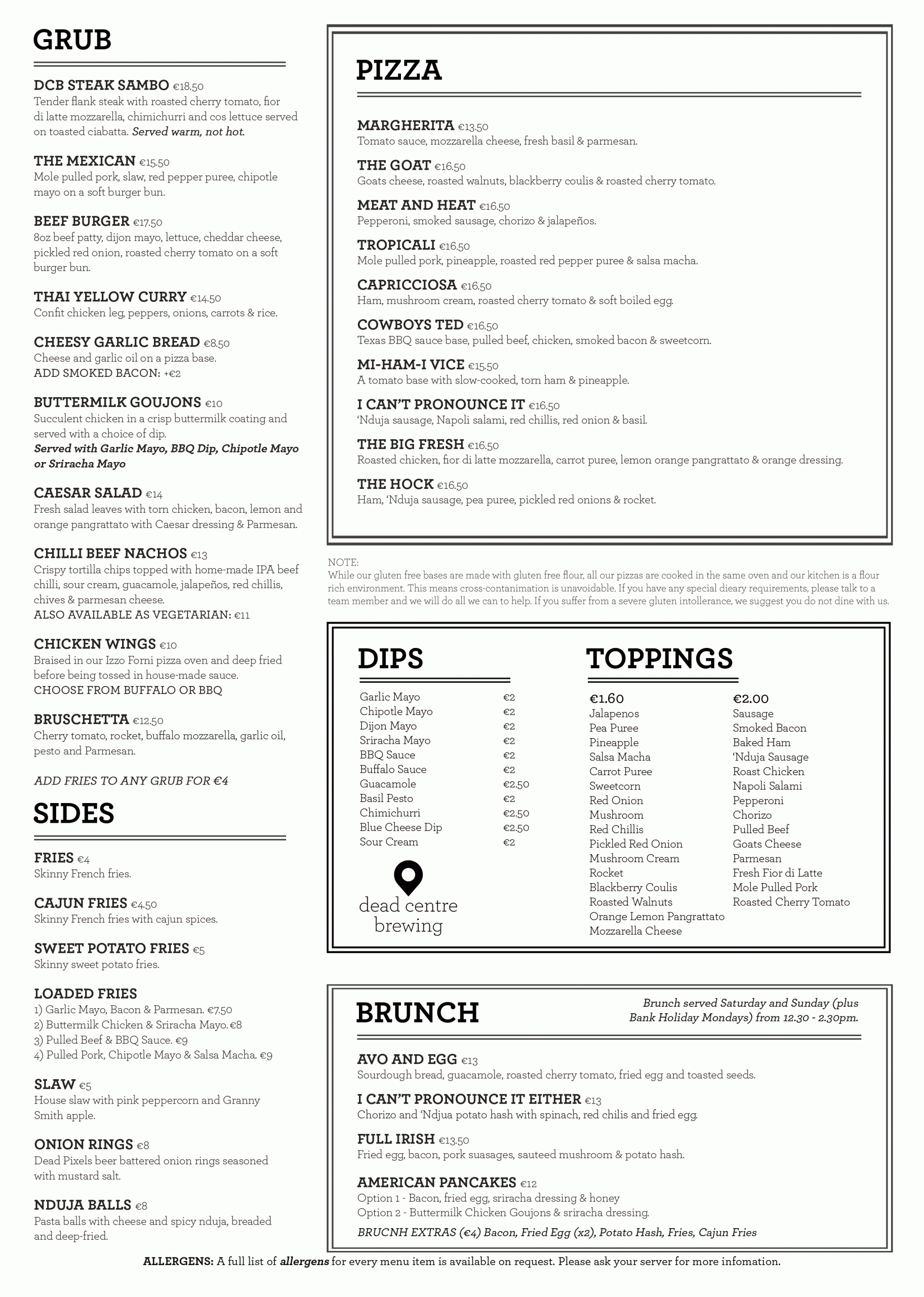 Dead Centre Brewing | Menu