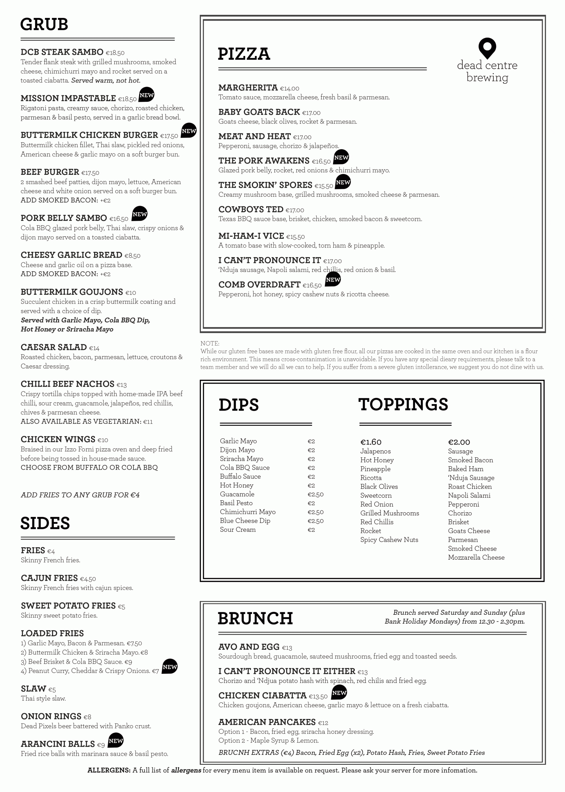 Dead Centre Brewing | Menu